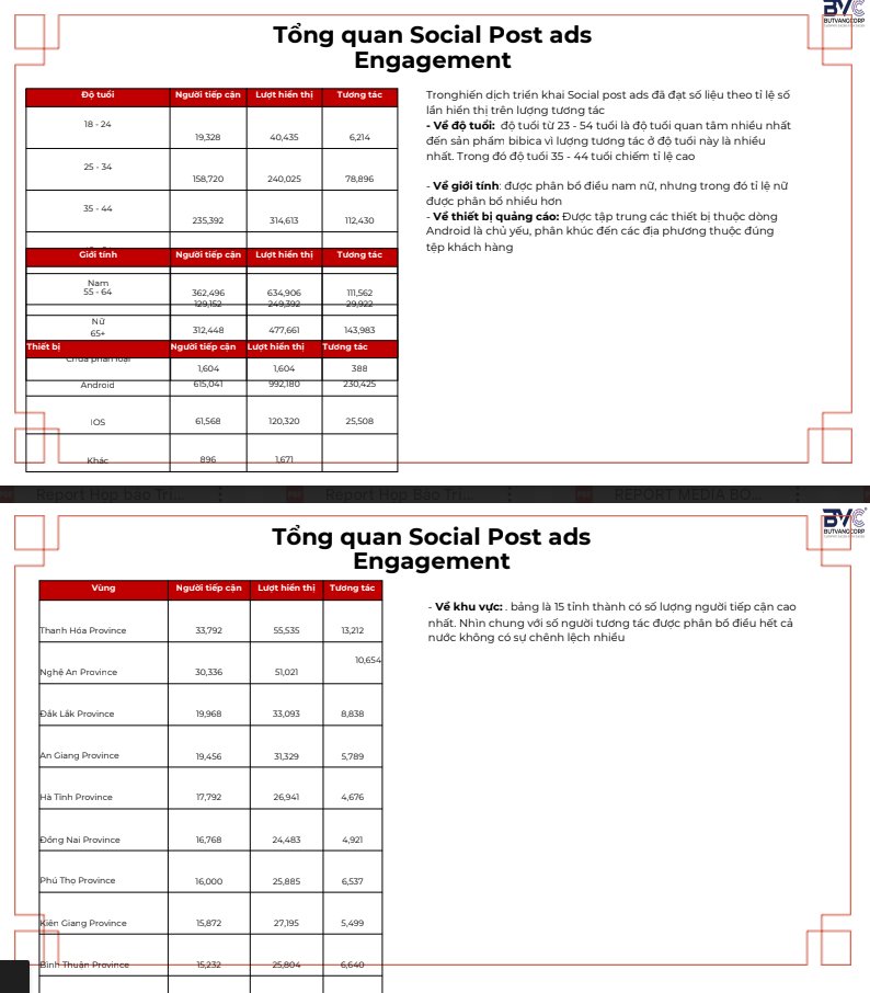 Báo cáo các thông số chạy quảng cáo Fanpage Bibica - ButVangCorp